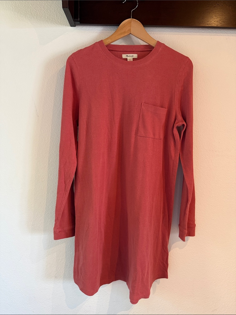 🆕 Madewell Thermal Long Sleeved Pocket Dress, Dusty Rose, Size L